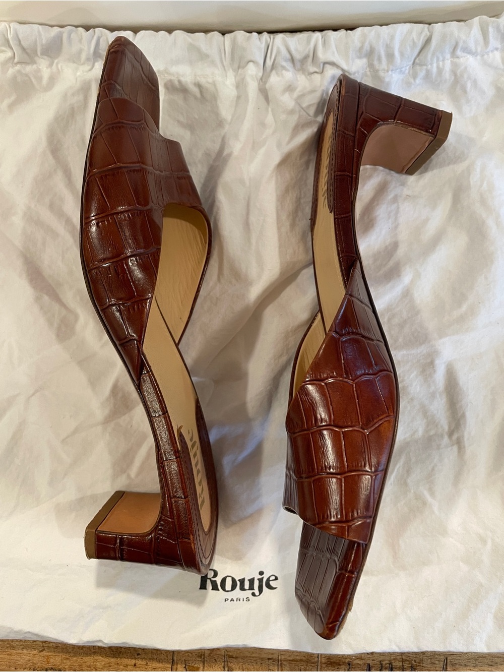 Rouje Brown Croc-Effect Slip-On Block Heel Mules - fr 39